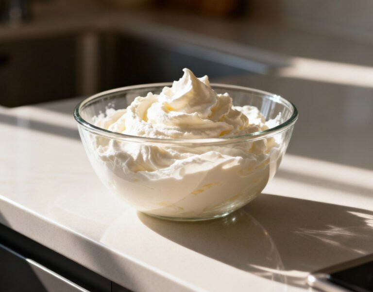 Un bol en verre transparent rempli de crème chantilly